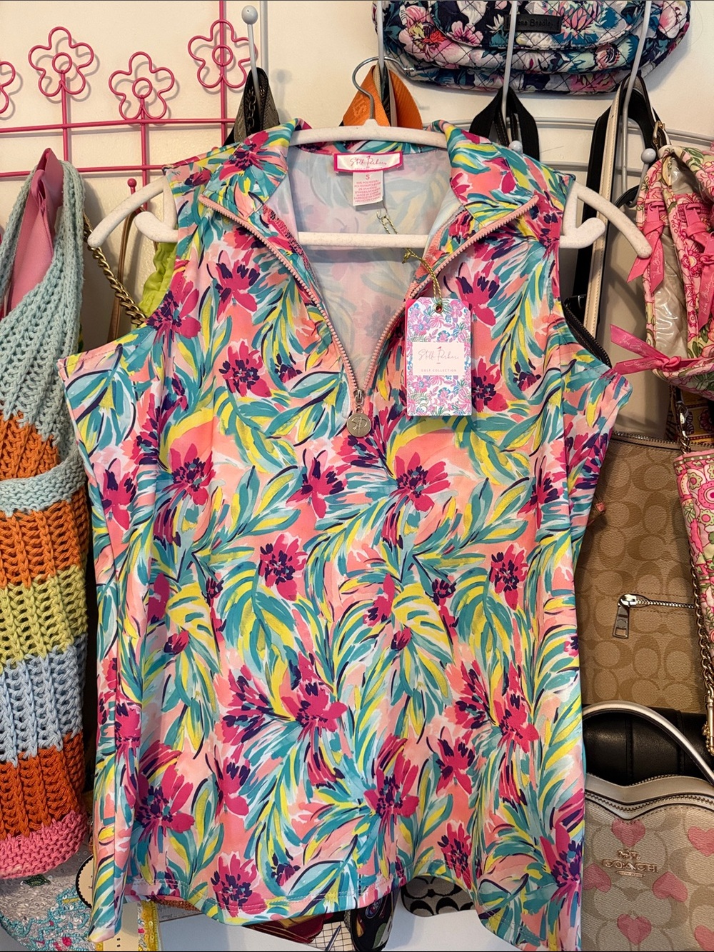 Stella Parker Vibrant Floral Sleeveless Zip-Front Golf Top
